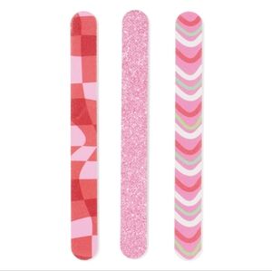 3/$12 Sweet & Shimmer 3pc. Nail Files Pink Red Glitter Salon Manicure Pedicure